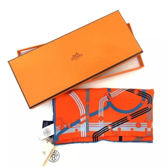 HERMES Pochette 45 Correspondance Carre45 Handkerchiefs Towels Scarf Unused - Picture 6 of 6